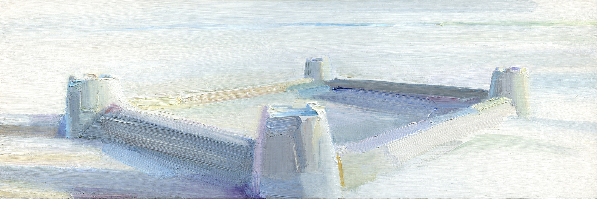 'Alnmouth Castle' oil on board 48cm x 16cm